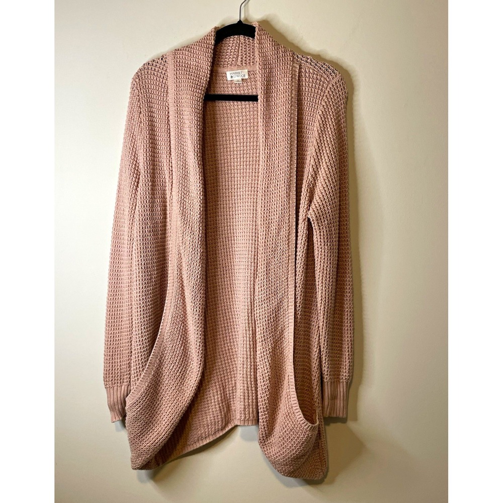 Market & Spruce Cardigan Women's XL Blush Pink Open Knit Longline Boho